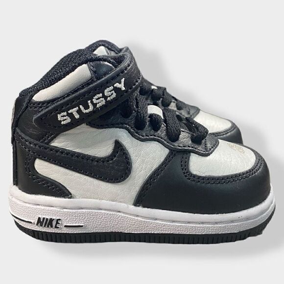Nike x Stussy Air Force 1 Mid TD Black / White Toddler size 4C DN4160-002 New - Picture 6 of 12